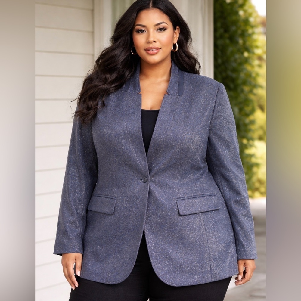 Lane Bryant Women's Plus Sparkle Black Silver Metallic Blazer Jacket Size 28